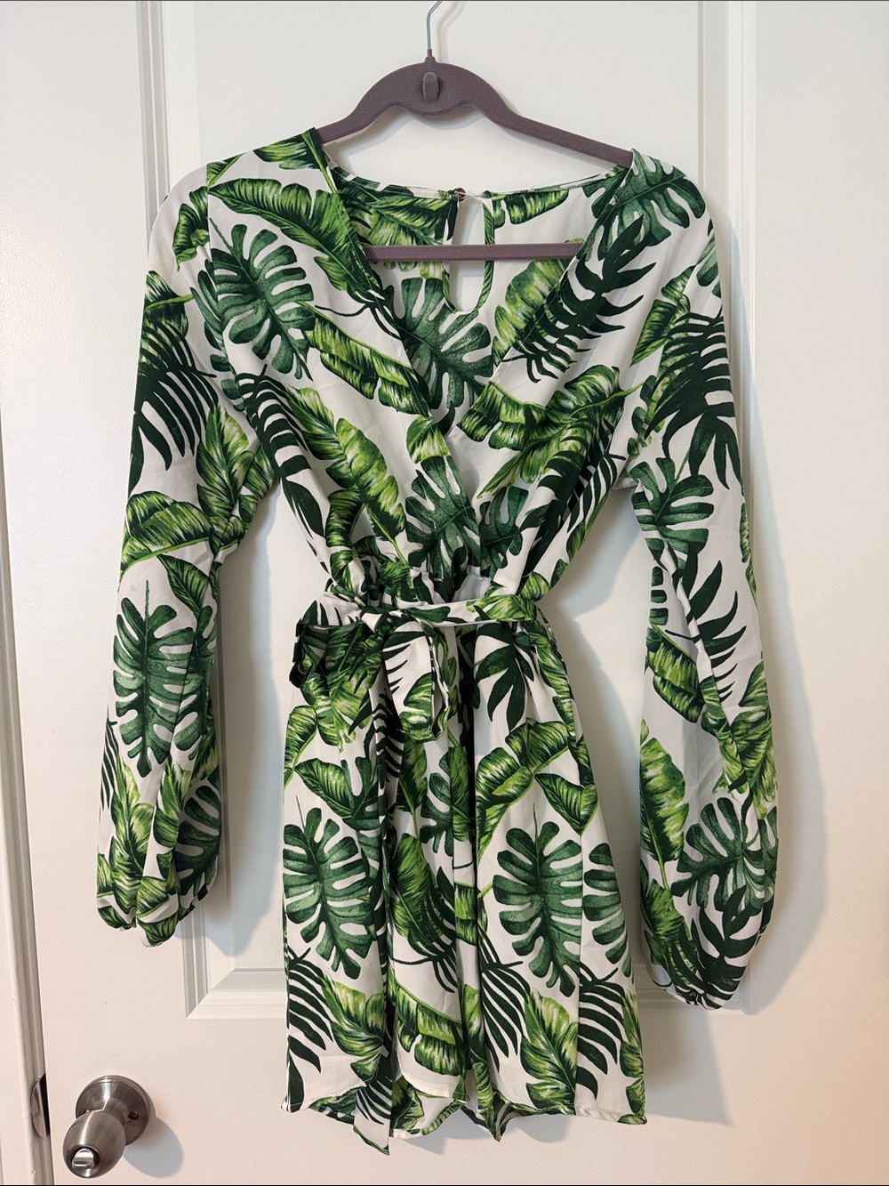 Tropical Leaf Wrap Romper in Green